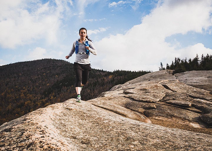 Jackie Arevalo running on the Pitchoff Traverse in the Adirondacks